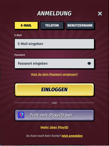 Sichere Anmeldemaske Ally Spin Casino